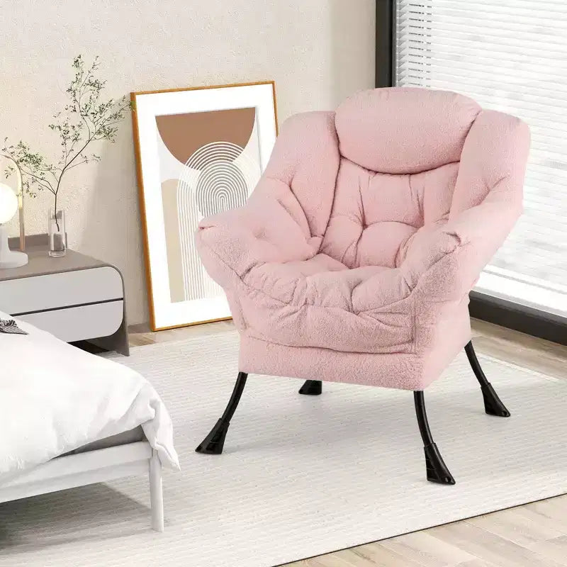 Poltrona da salotto capitonné beige/grigio/rosa con cuscino poggiatesta e braccioli – 1 posto
