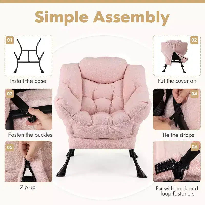 Poltrona da salotto capitonné beige/grigio/rosa con cuscino poggiatesta e braccioli – 1 posto