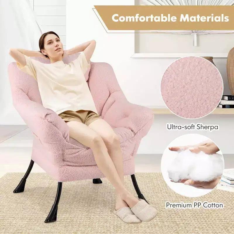 Poltrona da salotto capitonné beige/grigio/rosa con cuscino poggiatesta e braccioli – 1 posto
