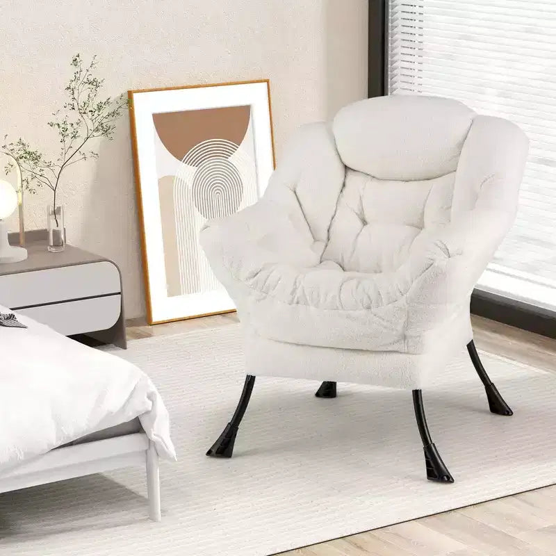 Poltrona da salotto capitonné beige/grigio/rosa con cuscino poggiatesta e braccioli – 1 posto