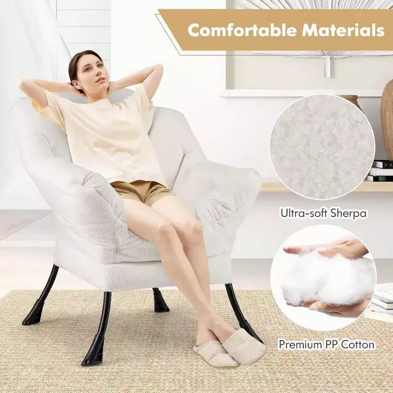 Poltrona da salotto capitonné beige/grigio/rosa con cuscino poggiatesta e braccioli – 1 posto