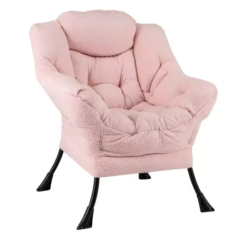Poltrona da salotto capitonné beige/grigio/rosa con cuscino poggiatesta e braccioli – 1 posto
