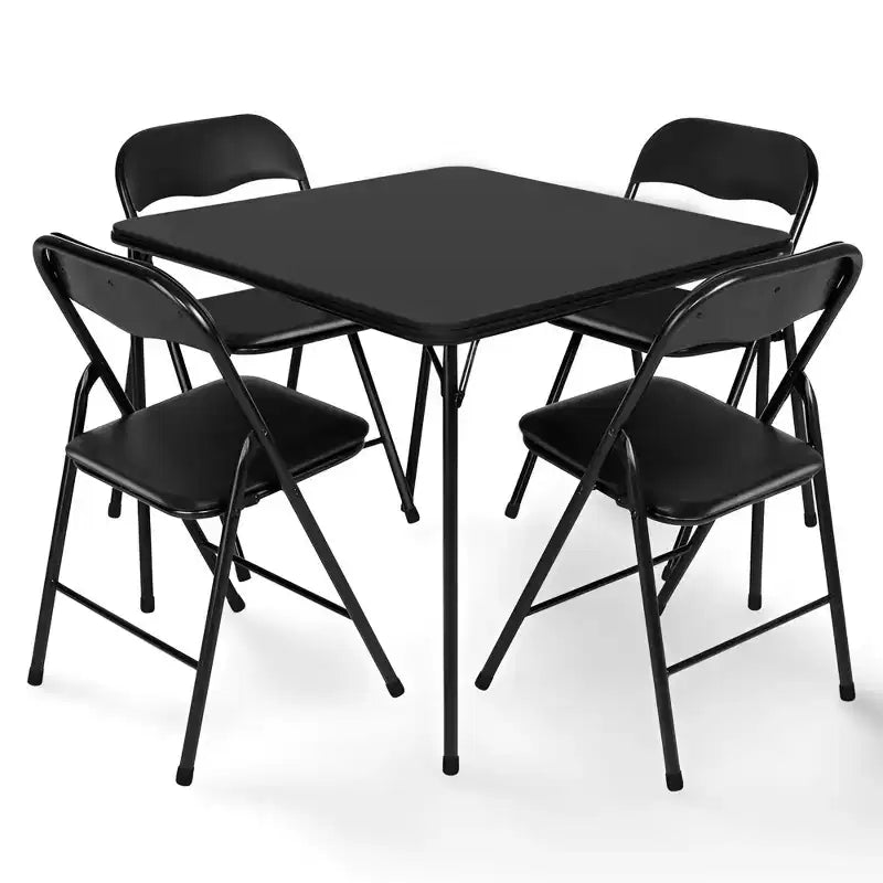 Peakform 5 Piece Folding Vinyl Tables and Chairs with Easy Cleaning and Storage for Home Use, Indoor Spaces, and Office, Black