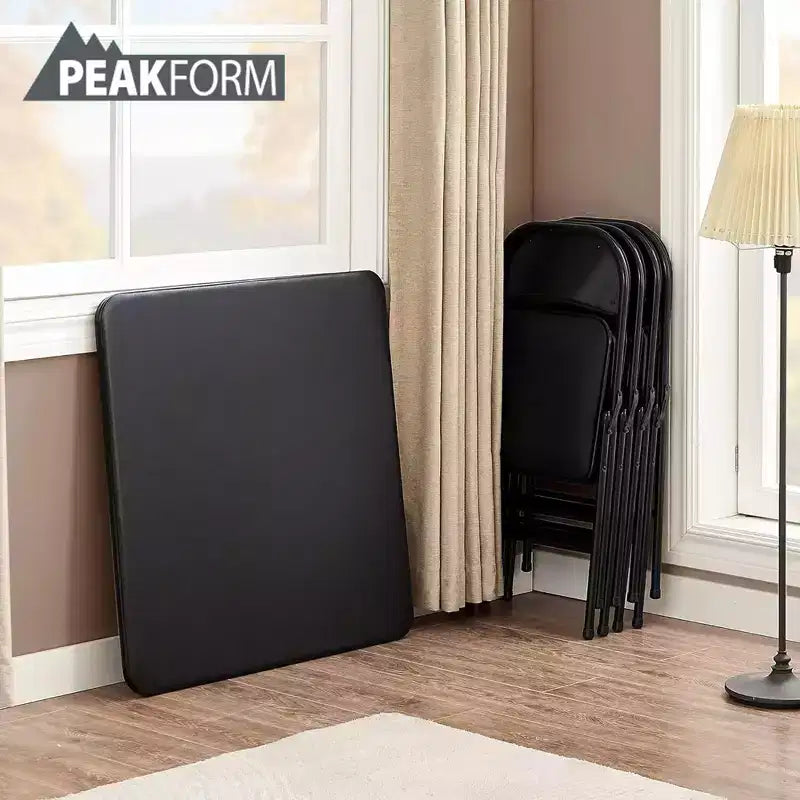 Set tavolo e sedie pieghevoli in vinile nero, 5 pezzi, 4 posti a sedere