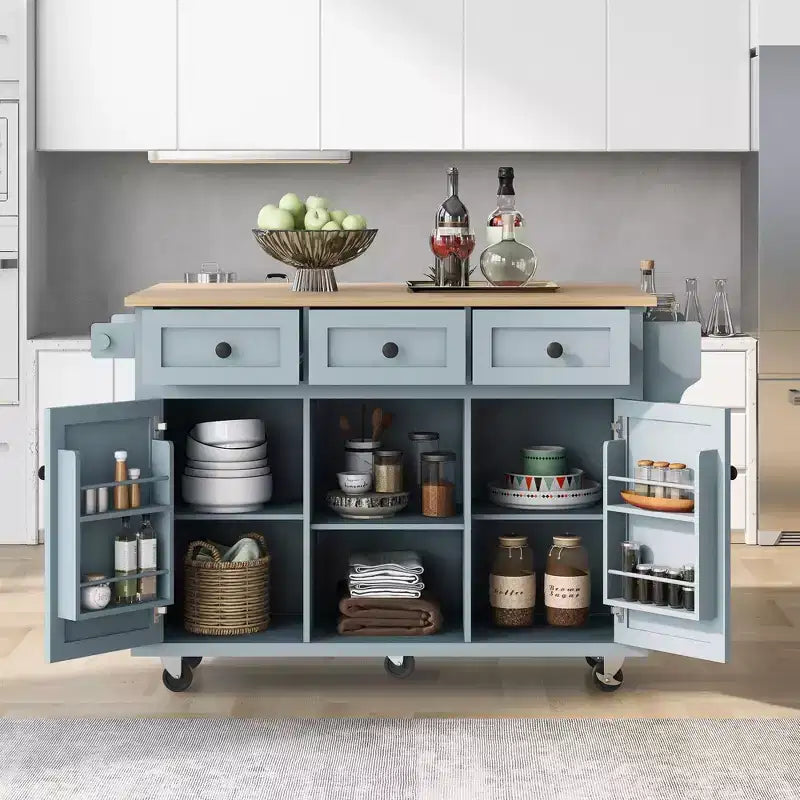 Isola da cucina nera / grigio-blu / verde menta / bianca con porta spezie e porta asciugamani, per 1 persona