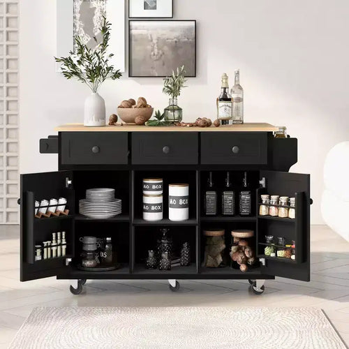 Isola da cucina nera / grigio-blu / verde menta / bianca con porta spezie e porta asciugamani, per 1 persona