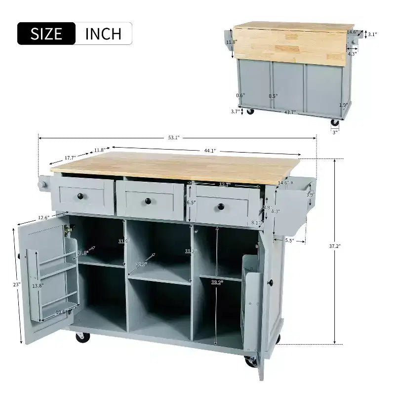 Isola da cucina nera / grigio-blu / verde menta / bianca con porta spezie e porta asciugamani, per 1 persona