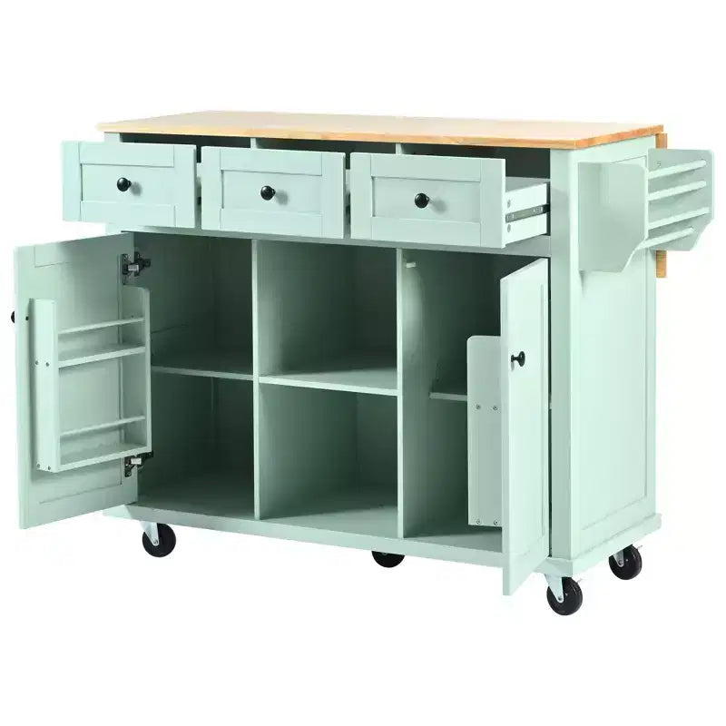 Isola da cucina nera / grigio-blu / verde menta / bianca con porta spezie e porta asciugamani, per 1 persona