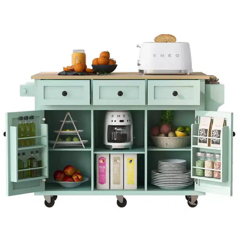 Isola da cucina nera / grigio-blu / verde menta / bianca con porta spezie e porta asciugamani, per 1 persona
