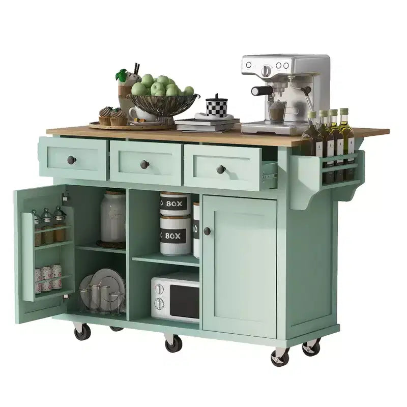 Isola da cucina nera / grigio-blu / verde menta / bianca con porta spezie e porta asciugamani, per 1 persona