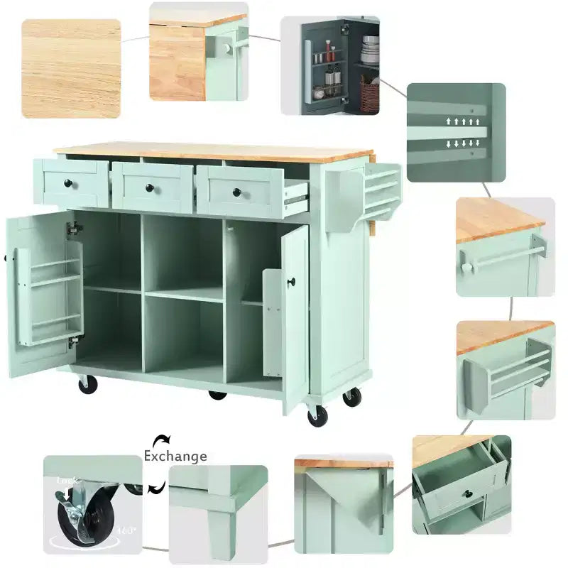 Isola da cucina nera / grigio-blu / verde menta / bianca con porta spezie e porta asciugamani, per 1 persona