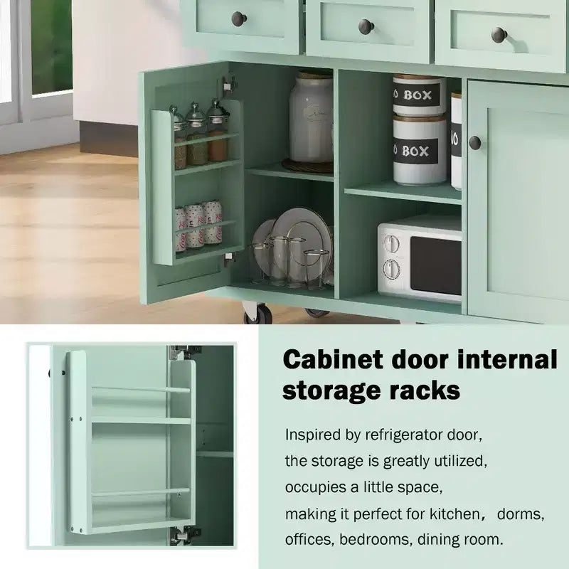 Isola da cucina nera / grigio-blu / verde menta / bianca con porta spezie e porta asciugamani, per 1 persona