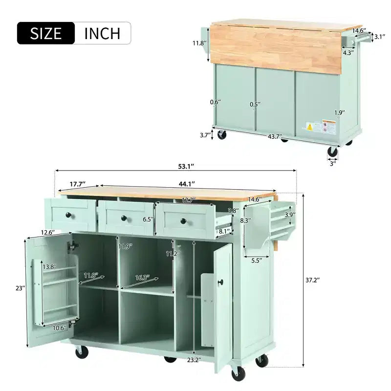 Isola da cucina nera / grigio-blu / verde menta / bianca con porta spezie e porta asciugamani, per 1 persona