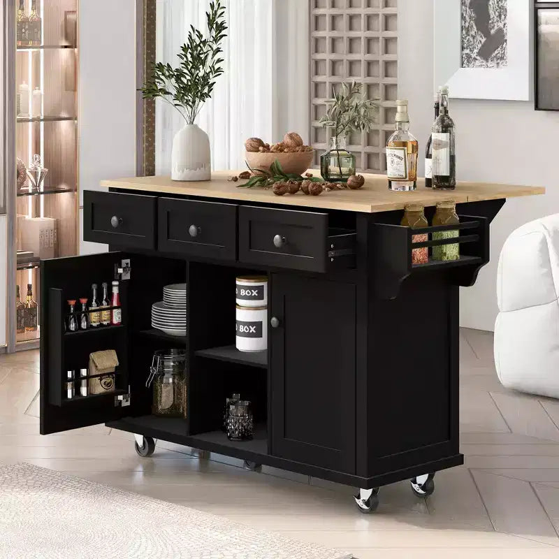 Whisen Modern Kitchen Island with Spice Rack and Towel Holder