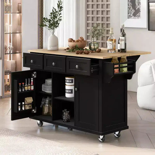 Whisen Modern Kitchen Island with Spice Rack and Towel Holder