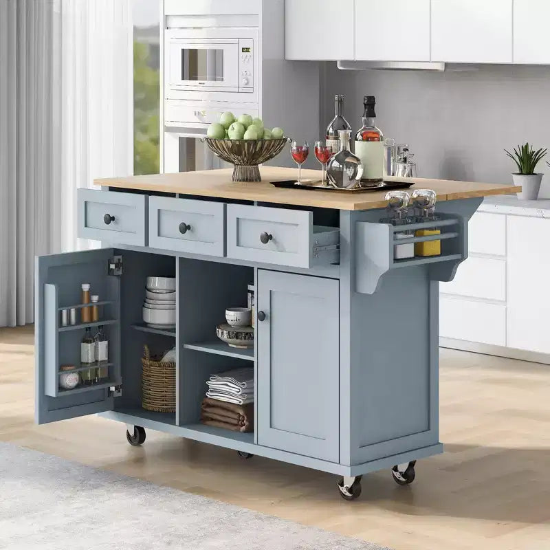 Isola da cucina nera / grigio-blu / verde menta / bianca con porta spezie e porta asciugamani, per 1 persona