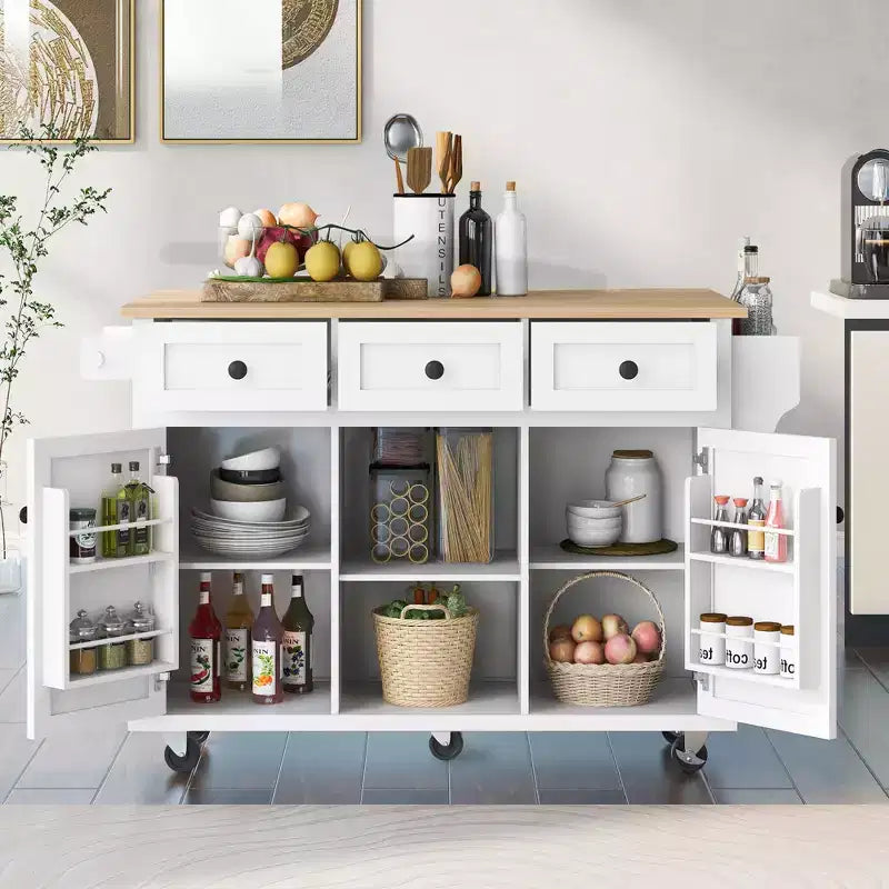 Isola da cucina nera / grigio-blu / verde menta / bianca con porta spezie e porta asciugamani, per 1 persona